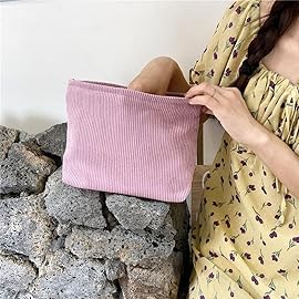 SxoSyo Cosmetic Bags for Women Makeup Bag Large Capacity Purse Travel Toiletry Zipper Storage Pouch Make up Brushes Organizer for Gifts (Corduroy, Pink)