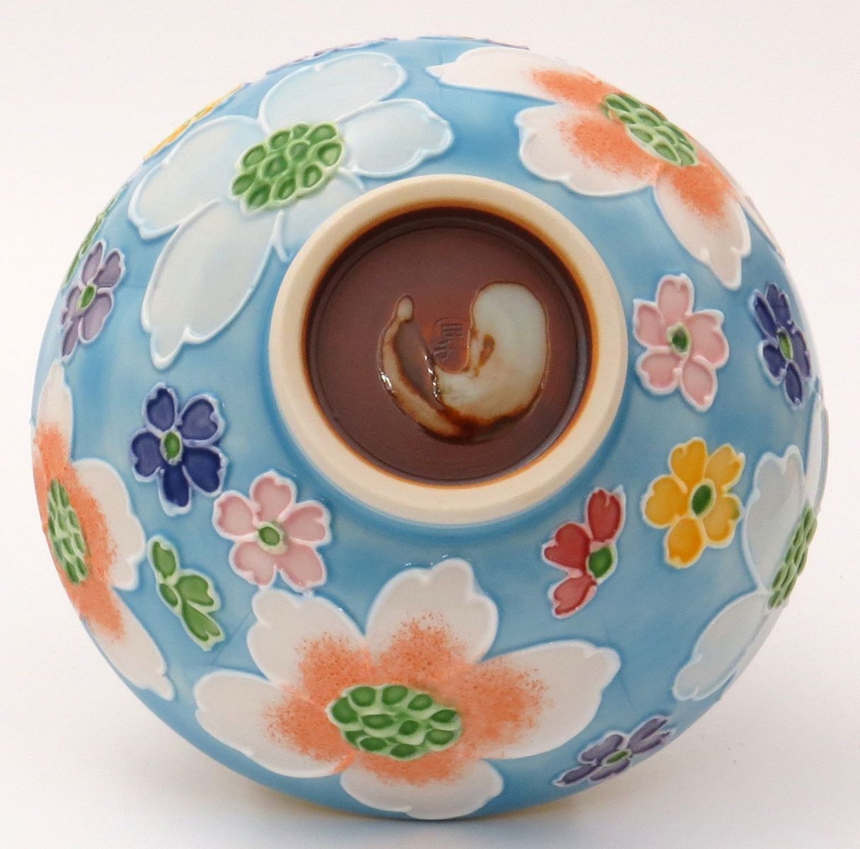 Amazon.co.jp: 京焼 清水焼 昇峰窯 茶漬 大 交趾花尽くし (青) B3-13大