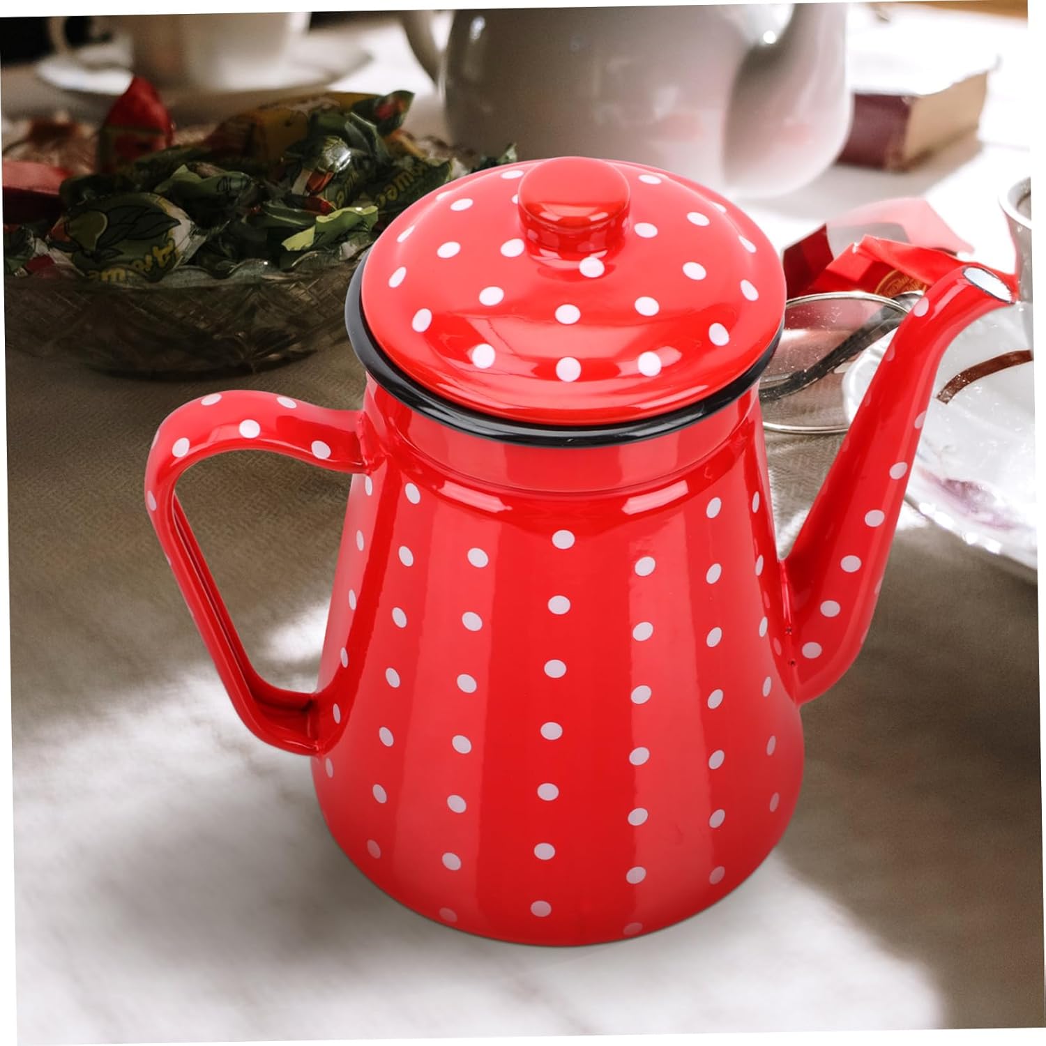 MAGICLULU Enamel Coffee Pot 1.5L Narrow Mouth Kettle Cold Water Household Tea Kettle Sturdy Porcelain for Stovetop Use