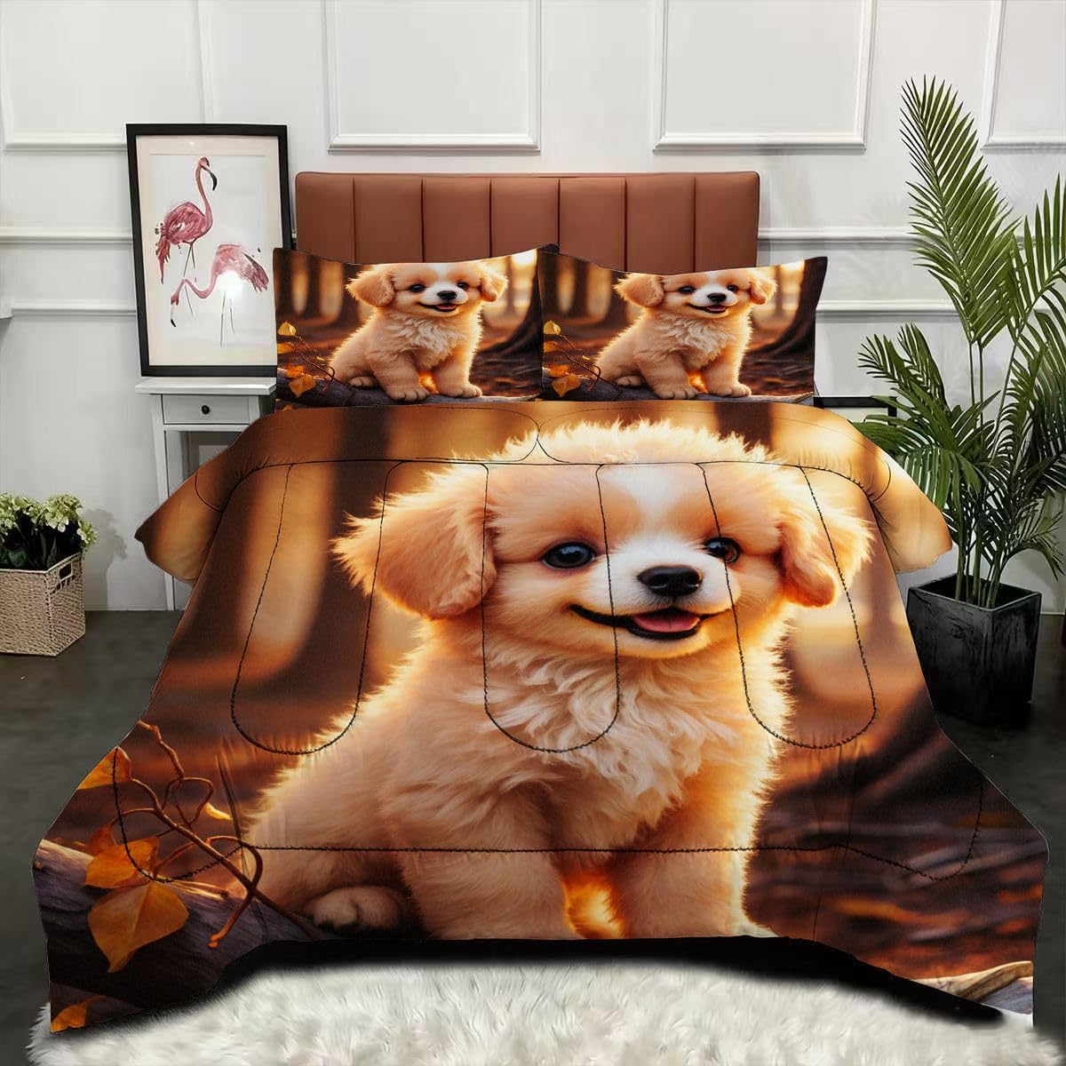 Couette légère 160x200 cm anti-transpiração avec taies d'oreiller chien