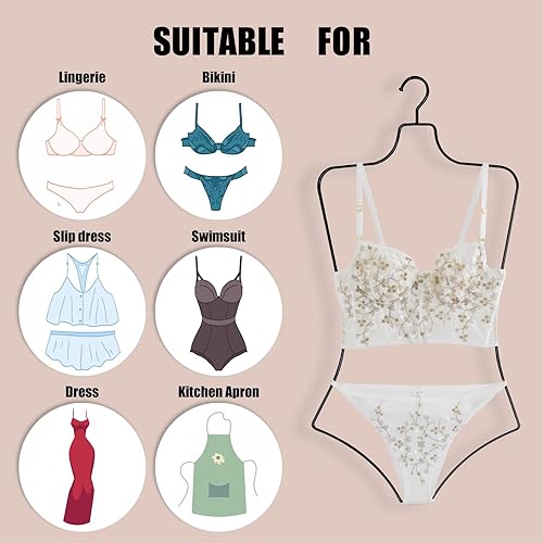 Miniatura 6 de Perchas de ropa con forma de cuerpo, paquete de 10 perchas de lujo de alambre de metal negro para traje de baño y bikini, perchas de lencería para