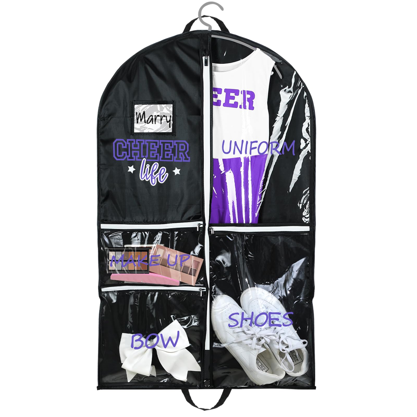Blushtier Cheer Garment Bags for Cheerleading Uniform For Cheer Mom Waterproof Hanging Garment Bag for Dance Costumes 40 Inch Clothes Bag with 5
