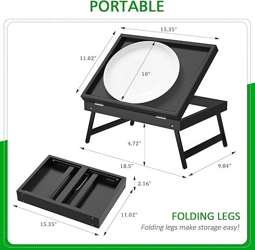 Miniatura 9 de Artmeer - Bandeja de cama para desayuno, bandeja de comida con patas plegables, bandeja de servir para computadora, laptop, escritorio, platos de
