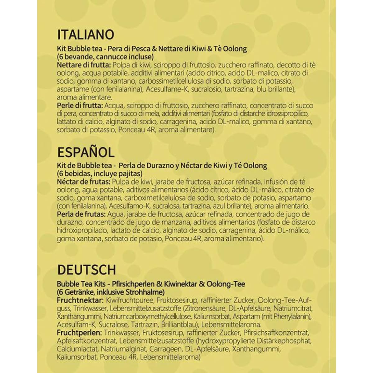 Kit de Bubble Tea MiruMiru Perla de Melocotón y Néctar de Kiwi con Té Oolong para 6 Bebidas