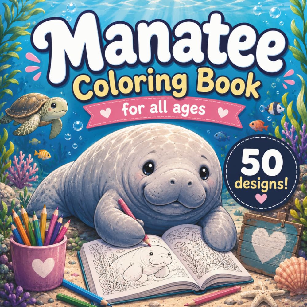 Manatee Coloring Book: 50 Cozy Ocean Adventures for Kids, Teens & Adults + Bonus Heartwarming Story (Cozy Creatures Coloring Series)