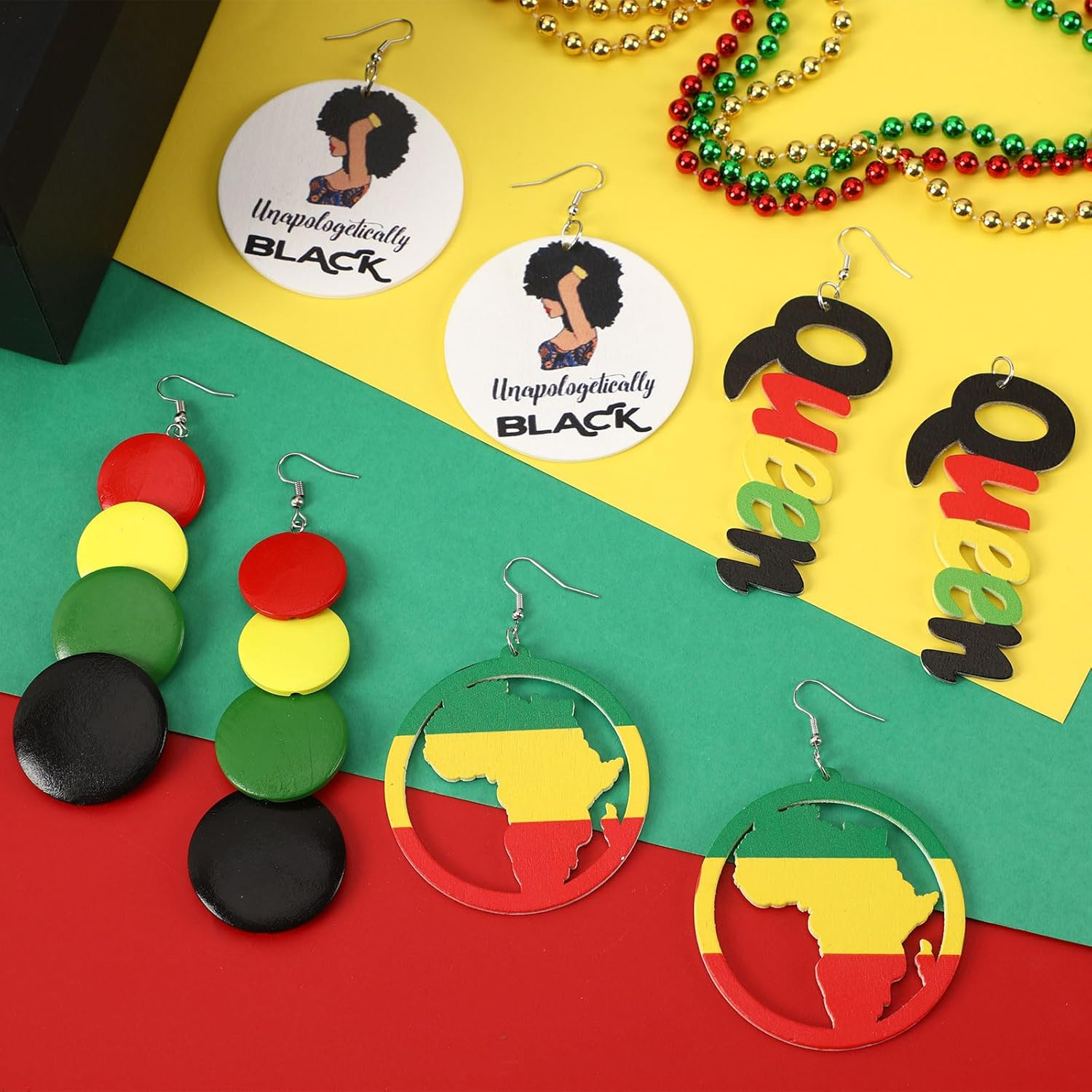 BOARDFEB African Earrings for Women Black History Month Earrings African Portrait African Map African Queen Earrings Classic Round Wooden Drop Earrings Fashion Elegant Jewelry Fun Hook Earrings - Image 4