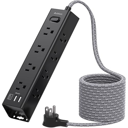 Surge Protector Power Strip - 5 FT Extension Cord, Power Strip with 12 Widely AC Outlet 3 USB, Flat Plug Wall Mount Overload Protection, 1050J, Desk Charging Station for Home Office, ETL Listed,Black