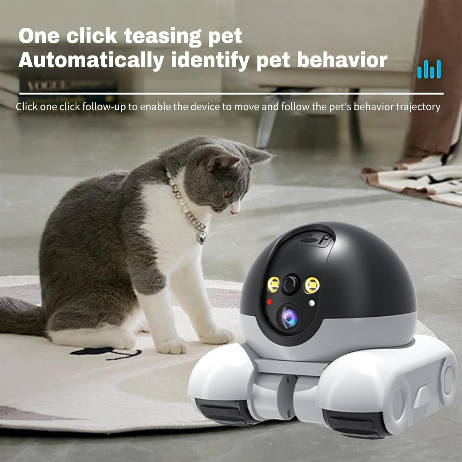 Telecamera di sicurezza domestica per animali domestici, 1080P, telecamera mobile per interni, conversazione a 2 vie, rilevamento del movimento, visione notturna, telecamere mobili wireless con