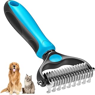 Pet Grooming Brush, Double Sided Shedding and Dematting Undercoat Rake Comb for Dogs and Cats, Dog Grooming Rakes Tool for...