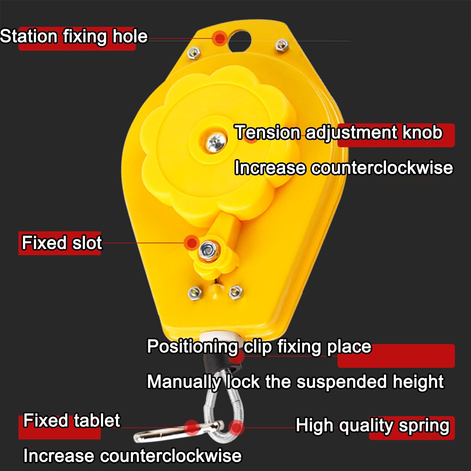 0.6-3.0 Kg Belasting Veerbalancer, Intrekbare Gereedschapsklembeugel Ophanging, Voor Assemblagelijn Verplaatsen Van Gereedschap, Lassen Van Onderdelen