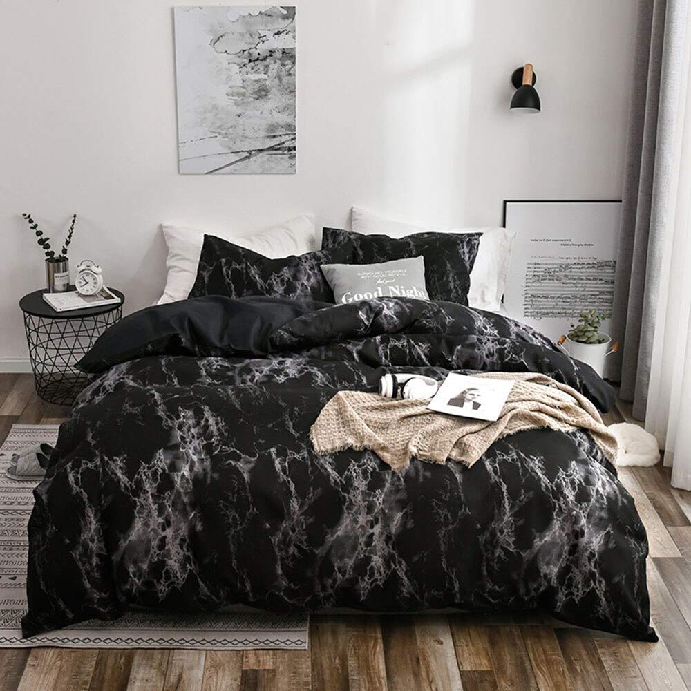 Housse de couette marbré blanc lit double et simple grand modèle noir