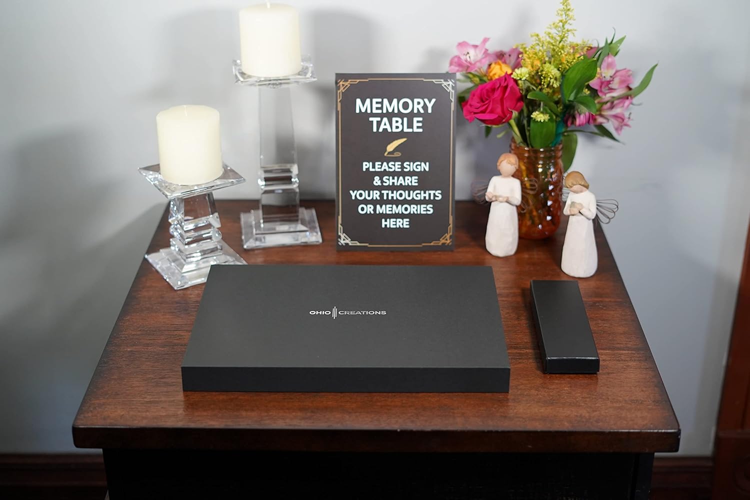 Funeral Guest Book Set, with Memory Table Sign and Pen | Celebration of Life Guest Book | Memorial Guest Book for Funerals (Silver Foil)