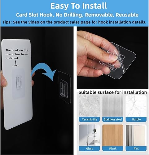 Miniatura 4 de Espejo de ducha sin niebla para afeitar, con soporte para maquinilla, espejo antivaho para baño, 2 ganchos de afeitar, inastillable y sin