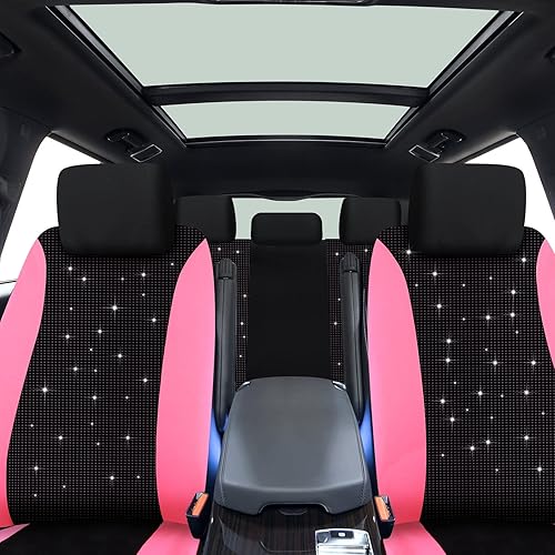 Miniatura 6 de Hanaive Juego completo de fundas para asiento de automóvil brillantes, fundas interiores de terciopelo para mujer, protector de asiento de vehículo