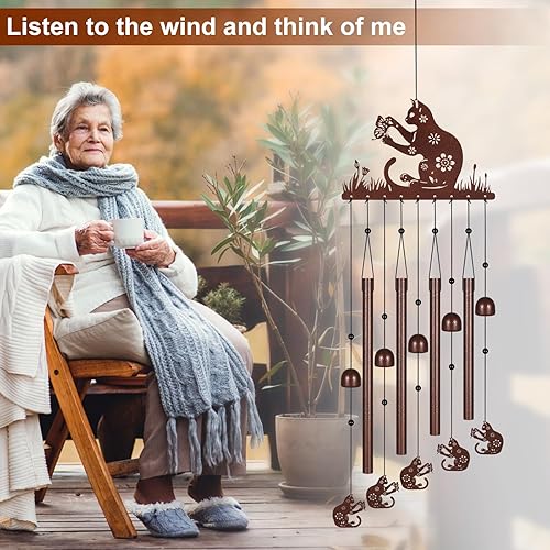Miniatura 4 de Campanillas de viento de gato para exteriores, campanillas de viento conmemorativas para mujeres y abuela, decoración de jardín de patio, campanilla