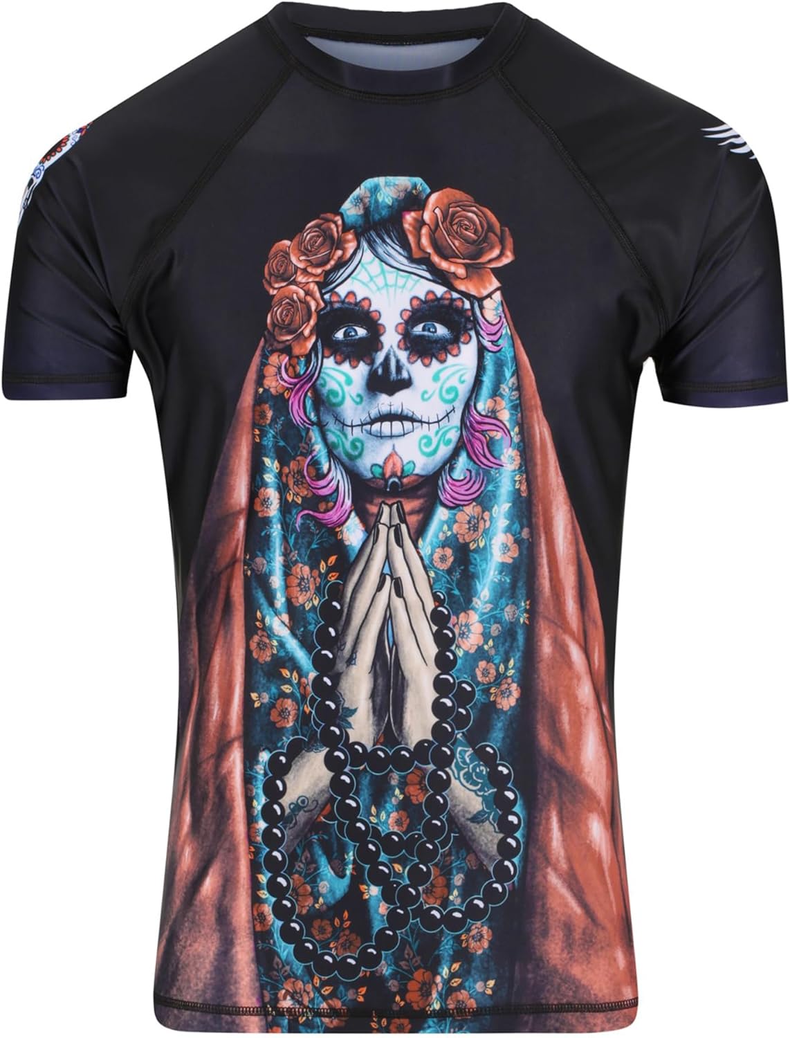 Raven Fightwear Women's Calavera Catrina BJJ Rash Guard Short Sleeve MMA Black