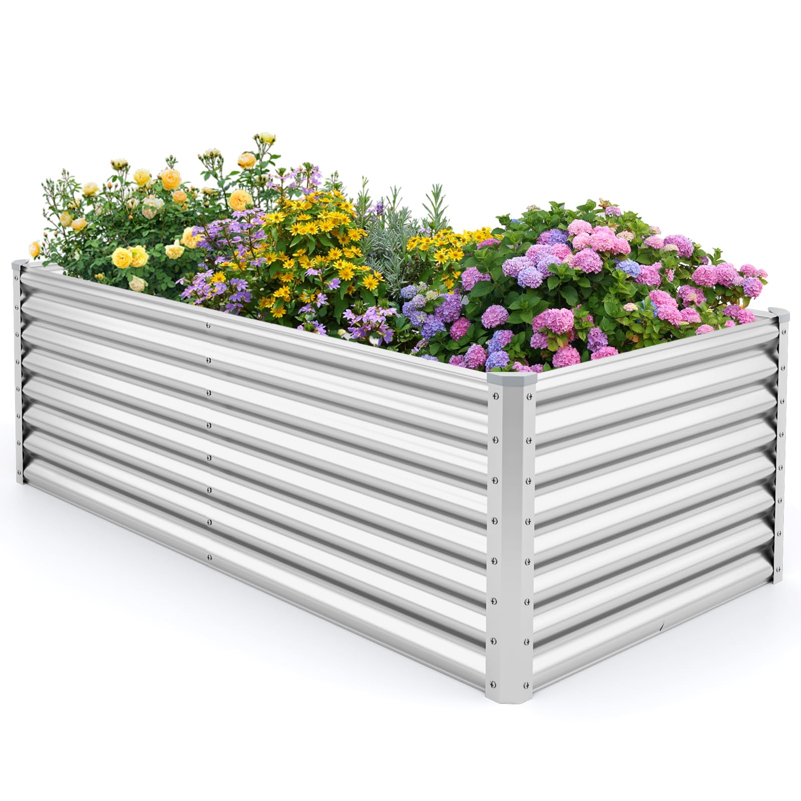 TANGZON Metal Garden Raised Bed, Elevated Trough Planter Box with Open Bottom, Outdoor Herb Vegetable Flower Pot Grow Box Kit (Silver, Rectangular, 180 x 95 x 60cm) — image 1