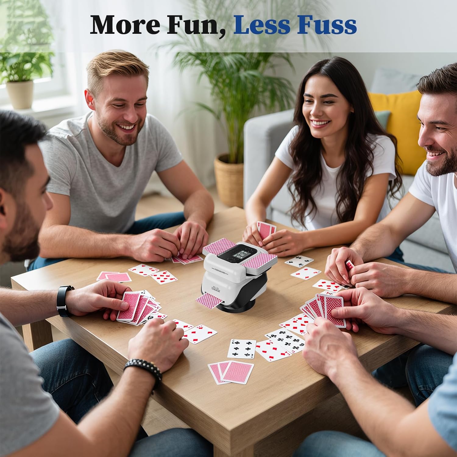 2-in-1 Automatic Card Shuffler & Dealer for 1-2 Decks Support 8 Players, 4 Drawing Remotes, Rechargeable Card Dealer Machine, Preset Games for Poker, UNO, Blackjack, Texas, Crazy Eights