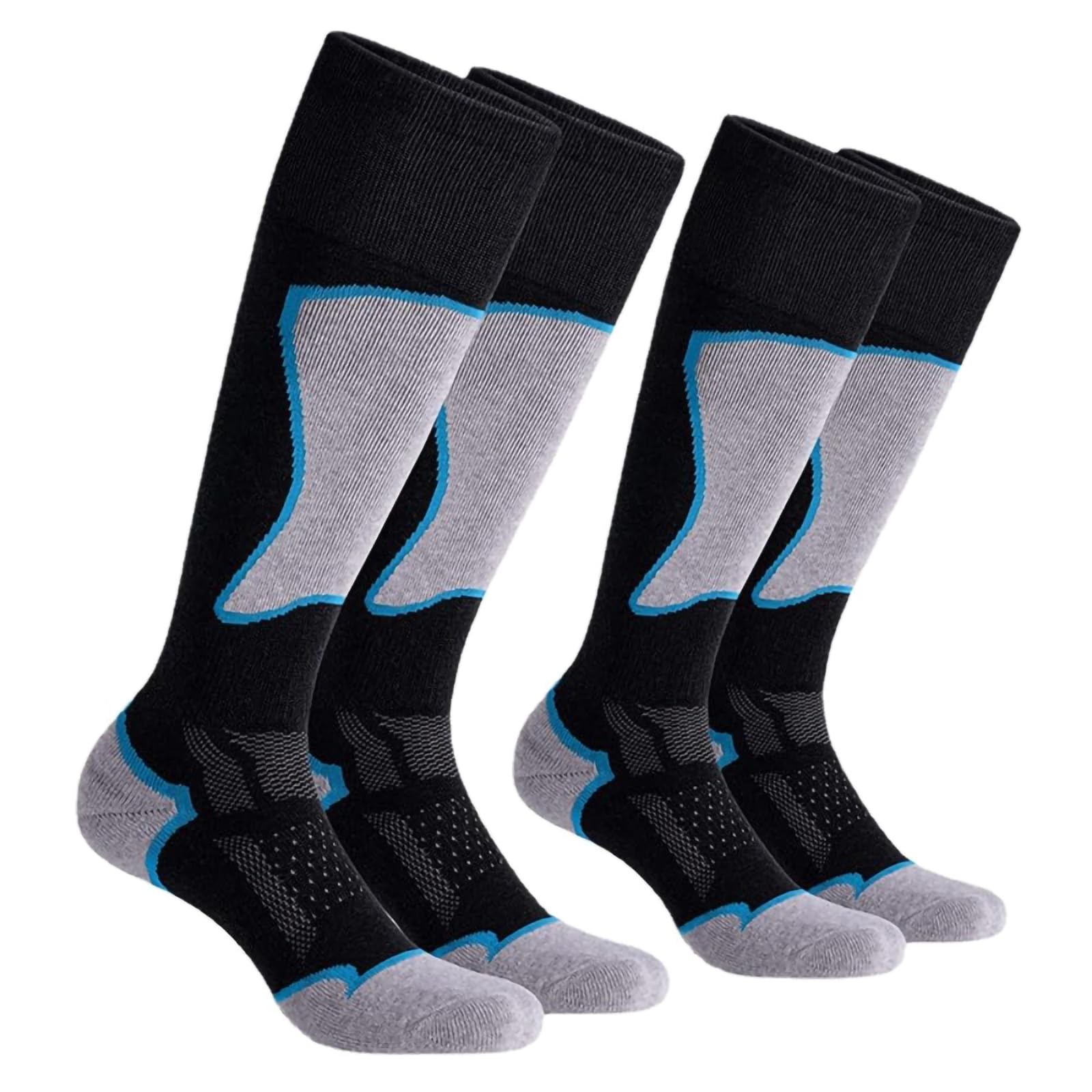 2 Pairs Women's Ski Socks for Skiing Snowboarding Warm Winter Thermal Socks, Black+Blue