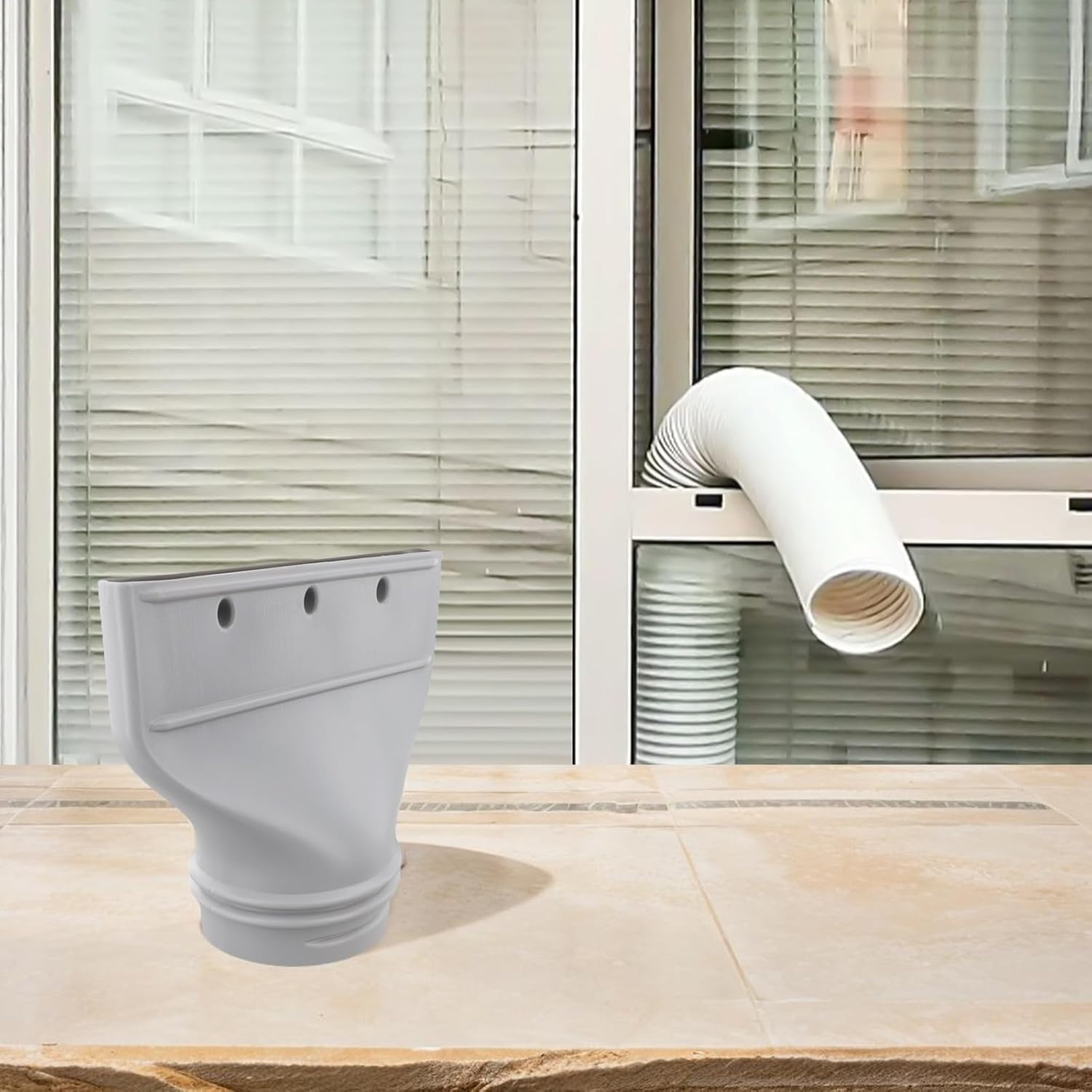 Hose Mobile Conditioner, Exhaust Connector with 4 Locking Tabs for Window Installation, AC Duct Fitting Grow Tents and Dryers, Gray 23x26x2.5cm