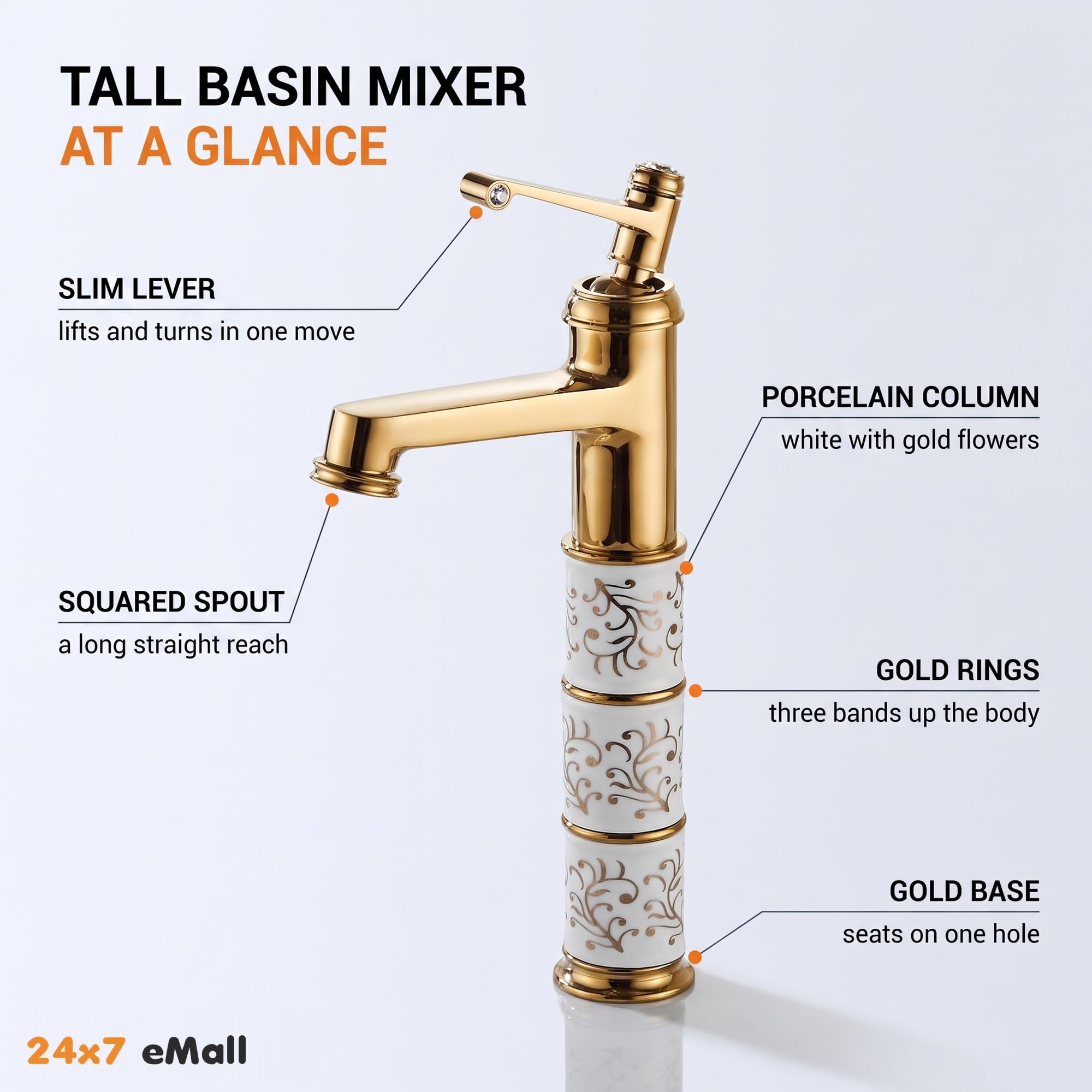 Gold White Basin Mixer Tap - 24x7 eMall -3