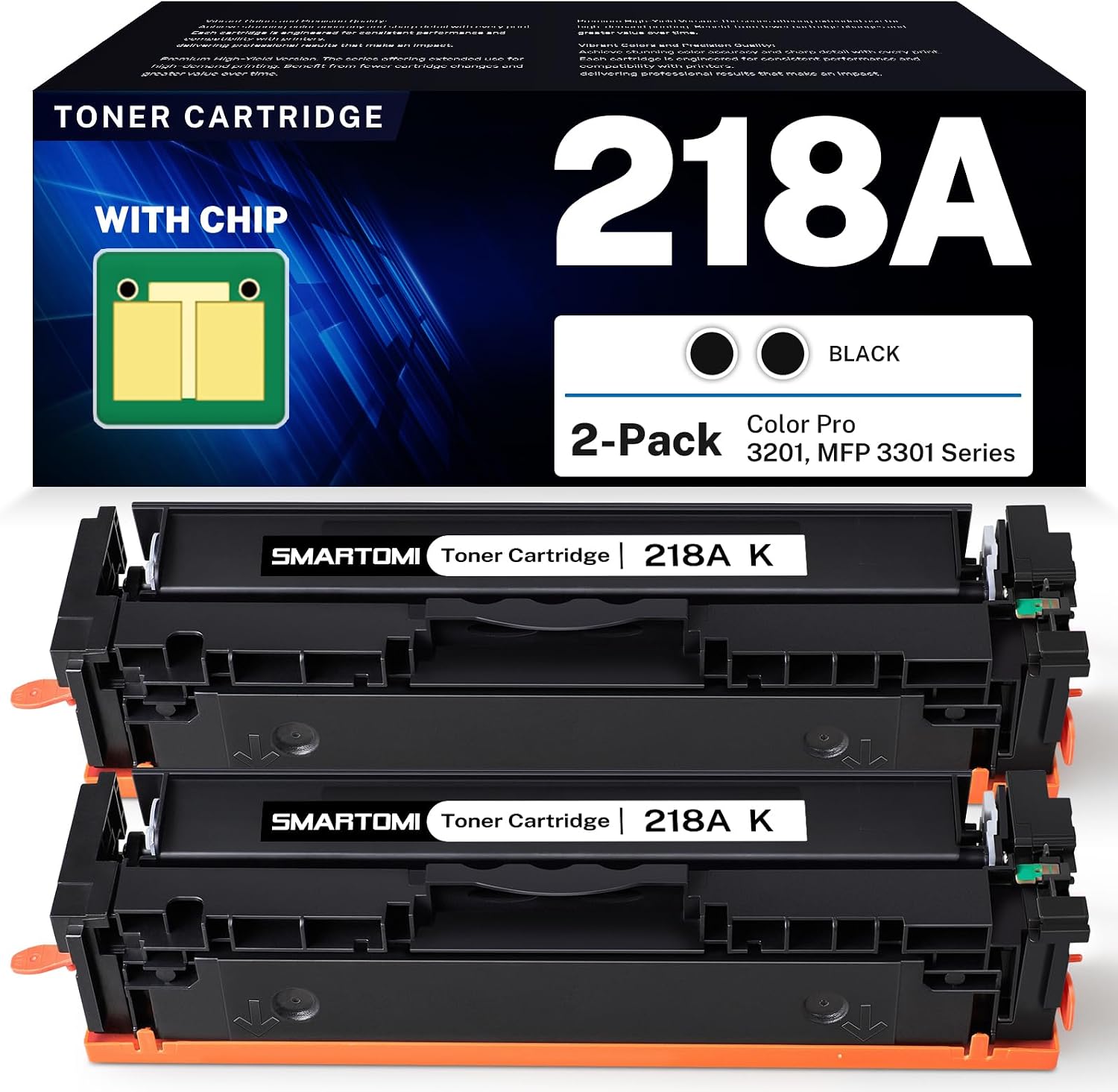 218A Toner Cartridge 2 Pack Set Compatible Replacement for HP 218A 218X W2180A W2180X Works with Color Pro MFP 3301 3201 Series MFP 3301cdw 3301fdw 3301sdw 3201dw Printer with Chip
