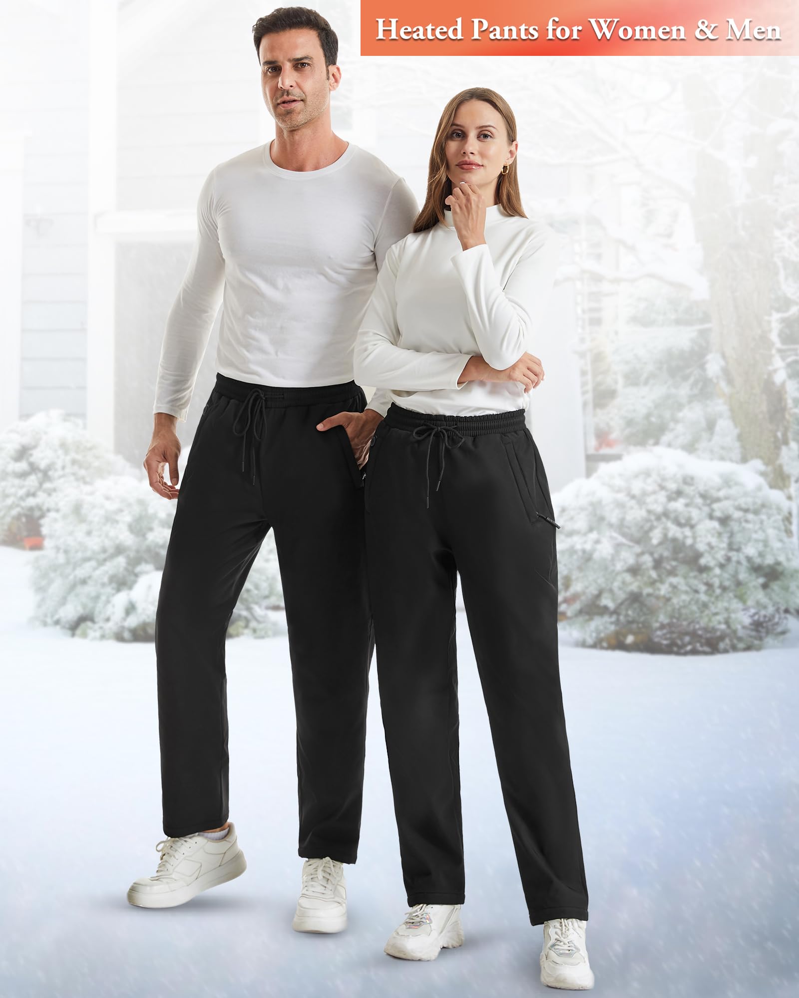 Beheizbare Hose Herren mit Powerbank Leicht Elektrische Heizhose Hosen für Outdoor Wandern, Wasserdicht, 8 Heizzonen