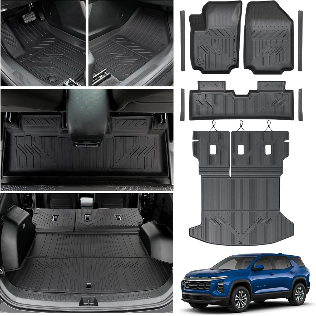 Floor Mats for 2027 2026 2025 Chevy Equinox (Only Gas) & GMC Terrain | All Weather Durable Trunk Cargo Mat with Backrest Mat, Odorless TPE Material, Door Sill Guards for Chevy Equinox Accessories