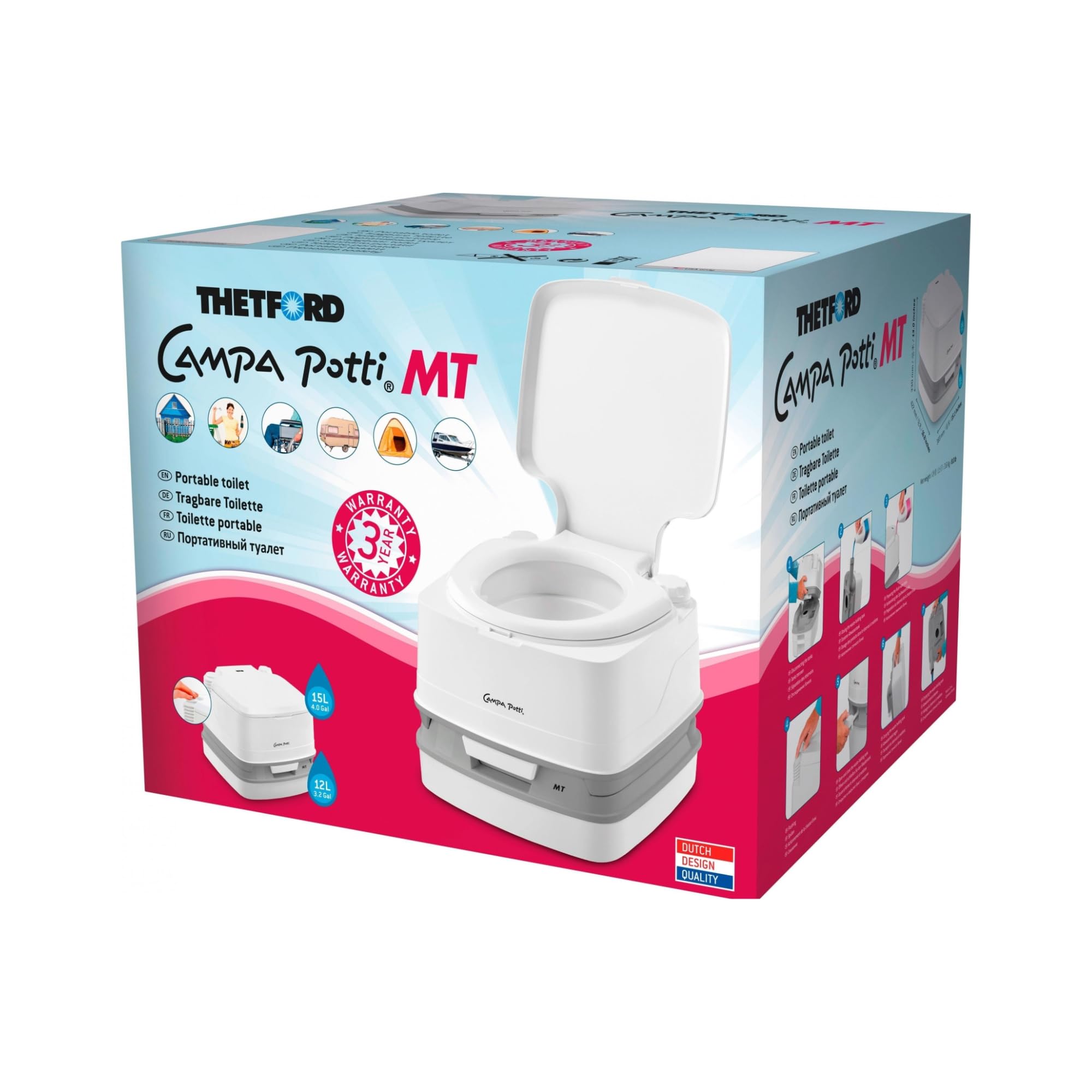 Thetford Porta Potti Qube MT Campingtoilette 12L, Mobile Chemietoilette, Portable Toilette für Camping & Travel, kompakte Reisetoilette, Weiß