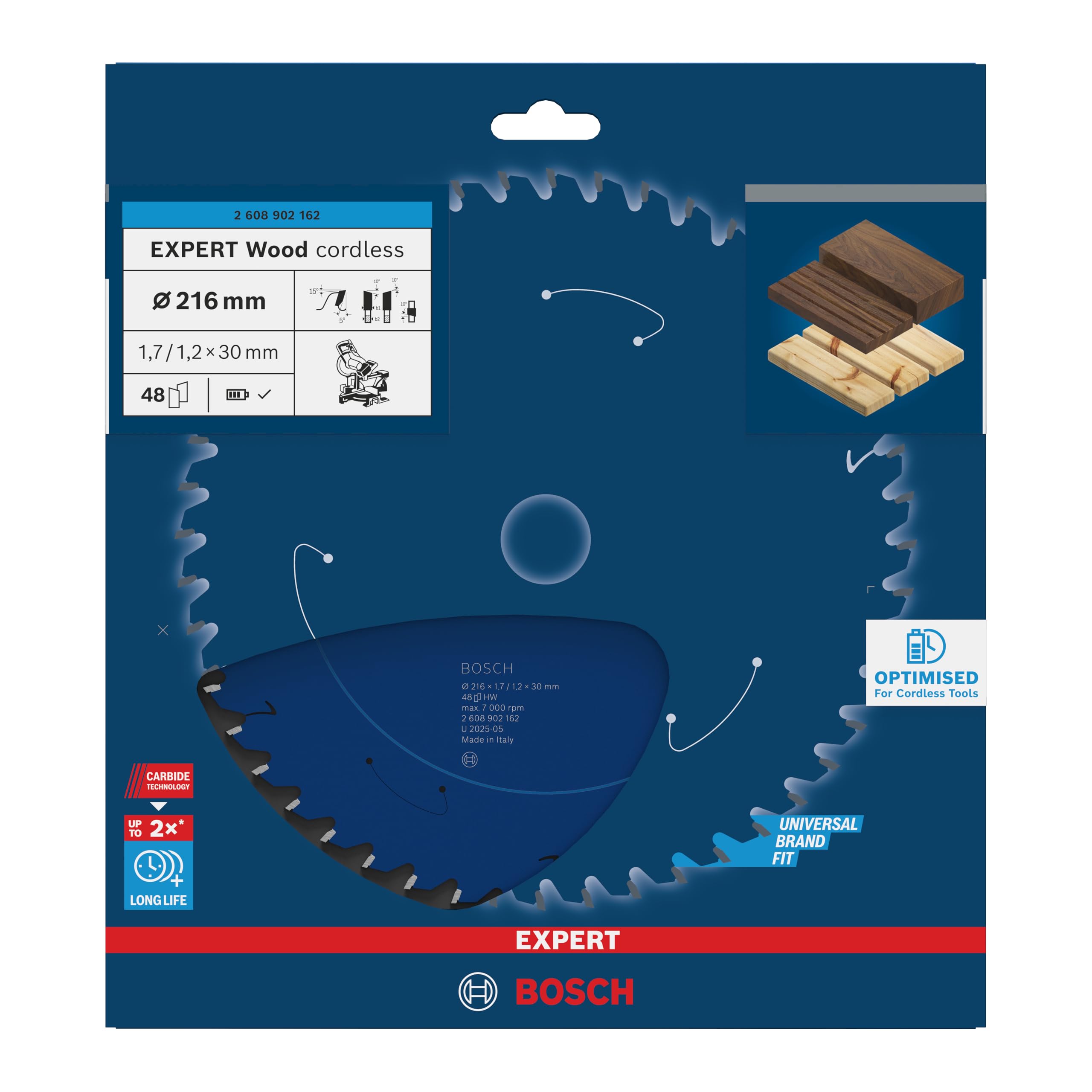 Bosch 1x Tarcza pilarska EXPERT Wood cordless do ukośnic (do Miękkie drewno, Ø mm, Professional Akcesoria Bezprzewodowa ukośnica tarczowa)