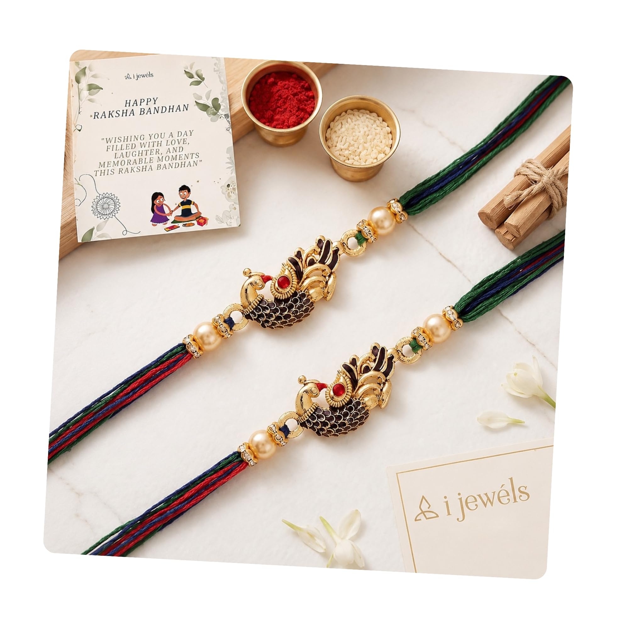 Gold Plated Designer Multi-colour Peacock Rakhi for Men/Brother (R702-2N) (Pack of 2)-image-31