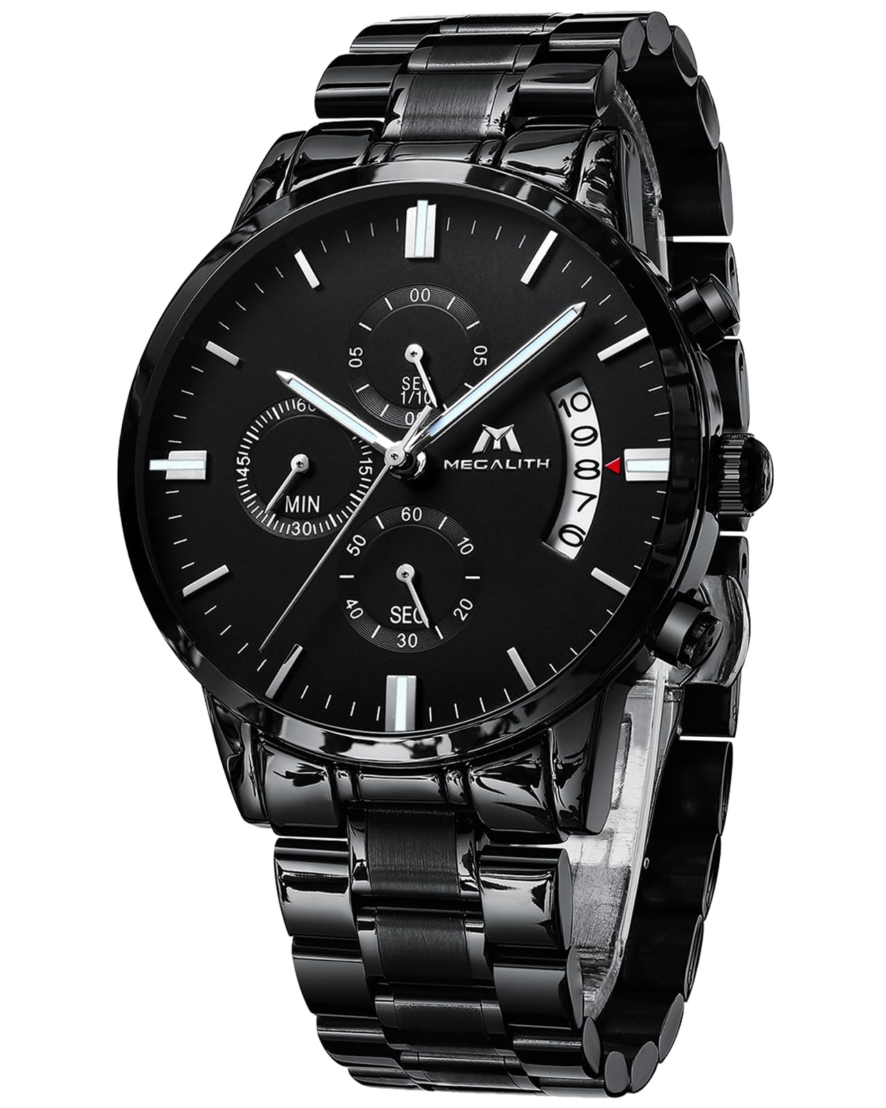 MEGALITH Herrenuhr Edelstahl Chronographen Armbanduhr: Großes Ziffernblatt Uhren Herren Wasserdicht Leuchtende Datum für Arbeit und Freizeit - Stylisch Geschenk für Männer