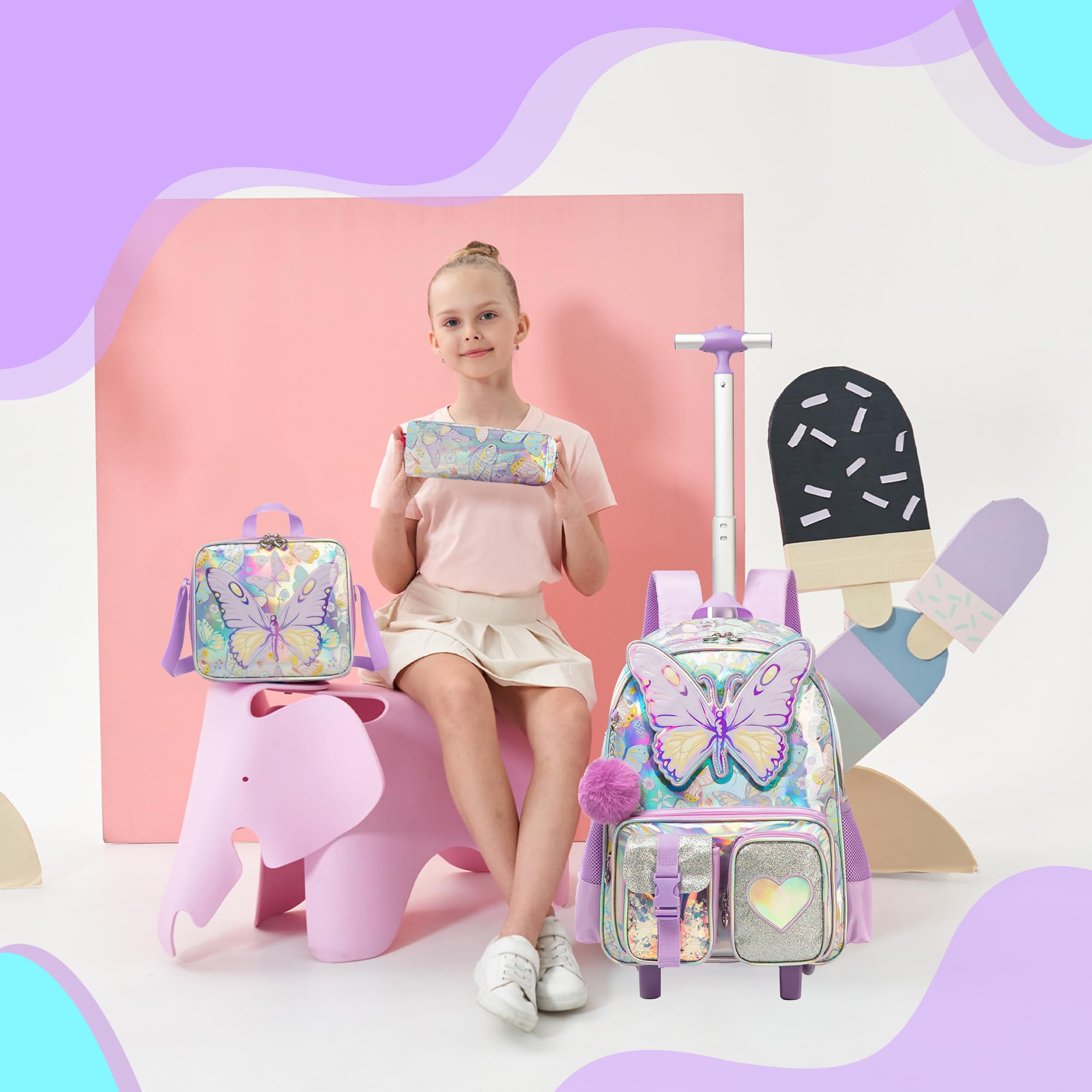 HTgroce Cartable a Roulette Fille, Sac a Roulette Fille CP CE1