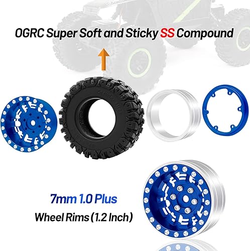 Miniatura 4 de OGRC 1.0 Plus (1.2 pulgadas) Beadlock Ruedas de 0.276 in de desplazamiento negativo llantas SS súper suaves pegajosas para TRX4M SCX24 FCX24 AX24