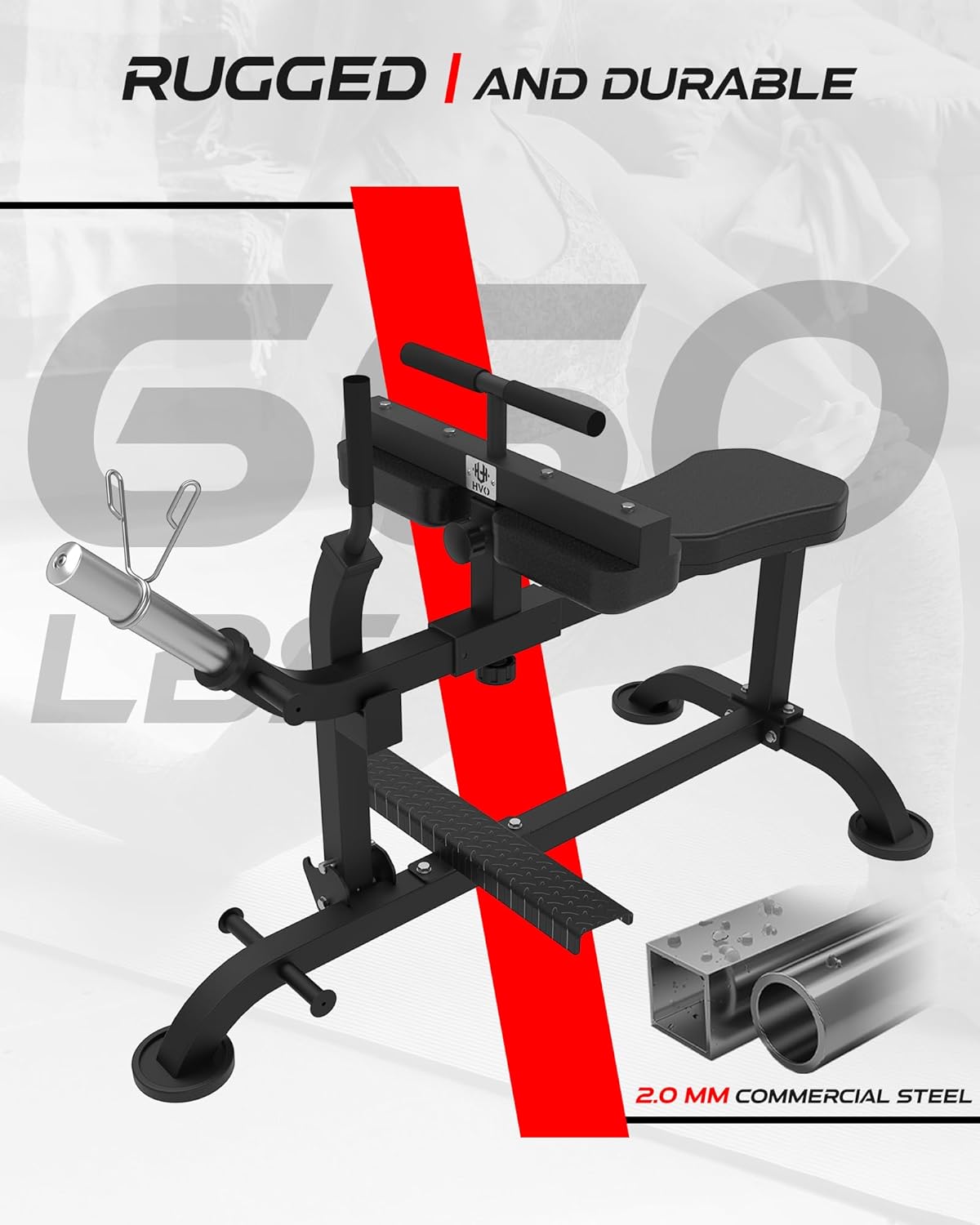 HVO 2031A Calf Machine: Home Gym Calf Workout Machine - 660LBS, Gray Steel, Elastic Resistance Straps