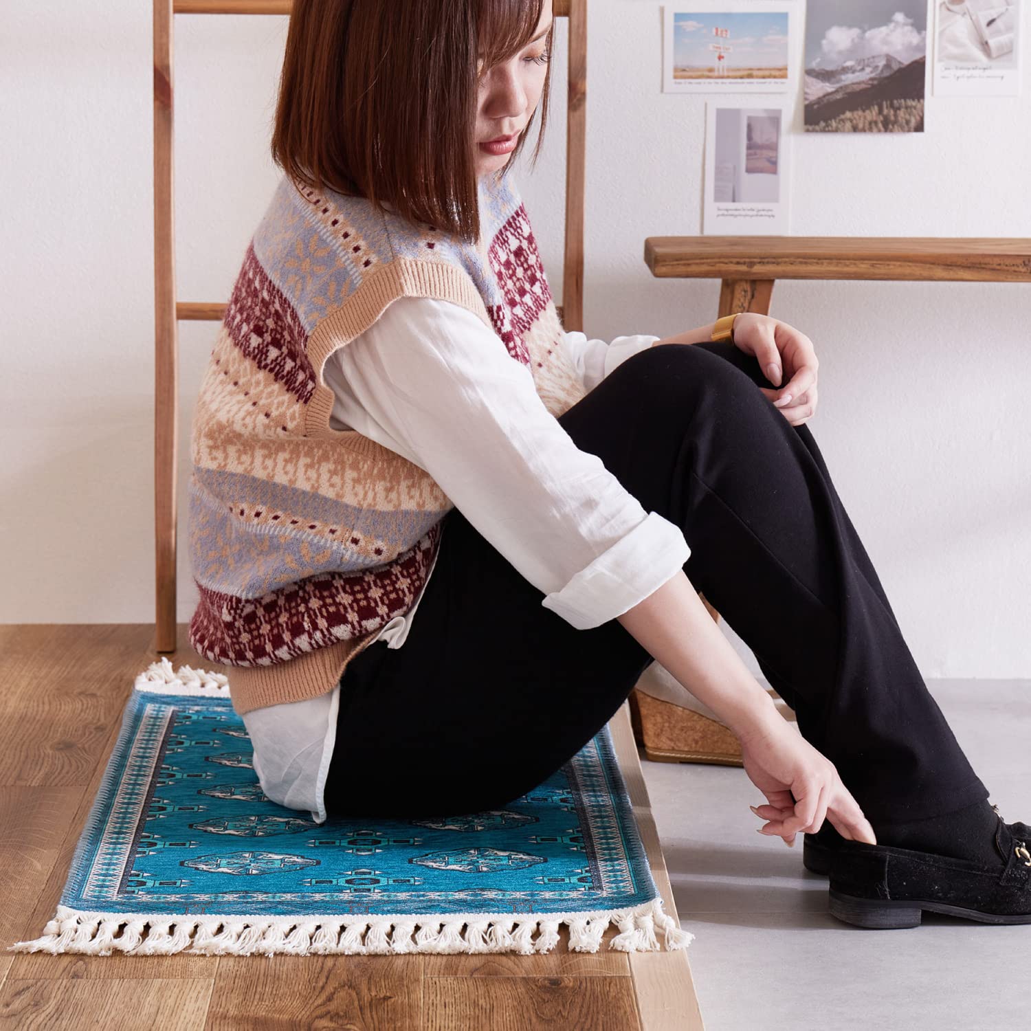 Amazon｜萩原 玄関マット 室内 屋内 レッド 約45×75cm 「トルクメン風