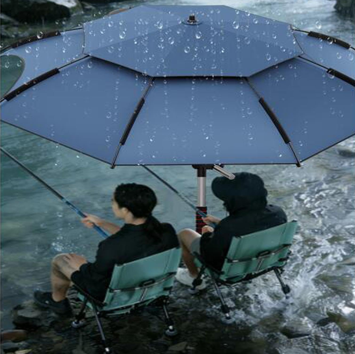 Ombrelli 260/240/220cm grandi, Ombrelli Pesca Antivento UV Protezione 50+, Ombrelli con punta inclinata, Ombrelli Viaggi/Campeggio/Escursioni, sky blue-2.6m