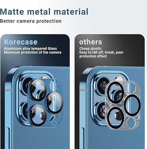Miniatura 3 de Korecase Paquete de 2 Protector de lente de cámara para iPhone 12 Pro Max, película de lente de metal de aluminio 3D, dureza 9H, cubierta de