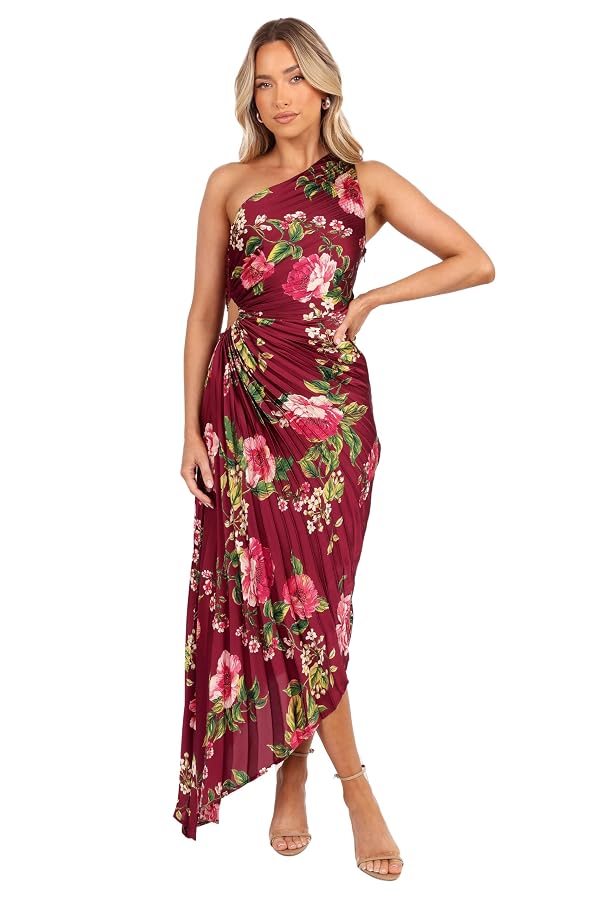Kleo One Shoulder Maxi Dress - Burgundy Floral S by Petal & Pup - Used condition - US$45.80