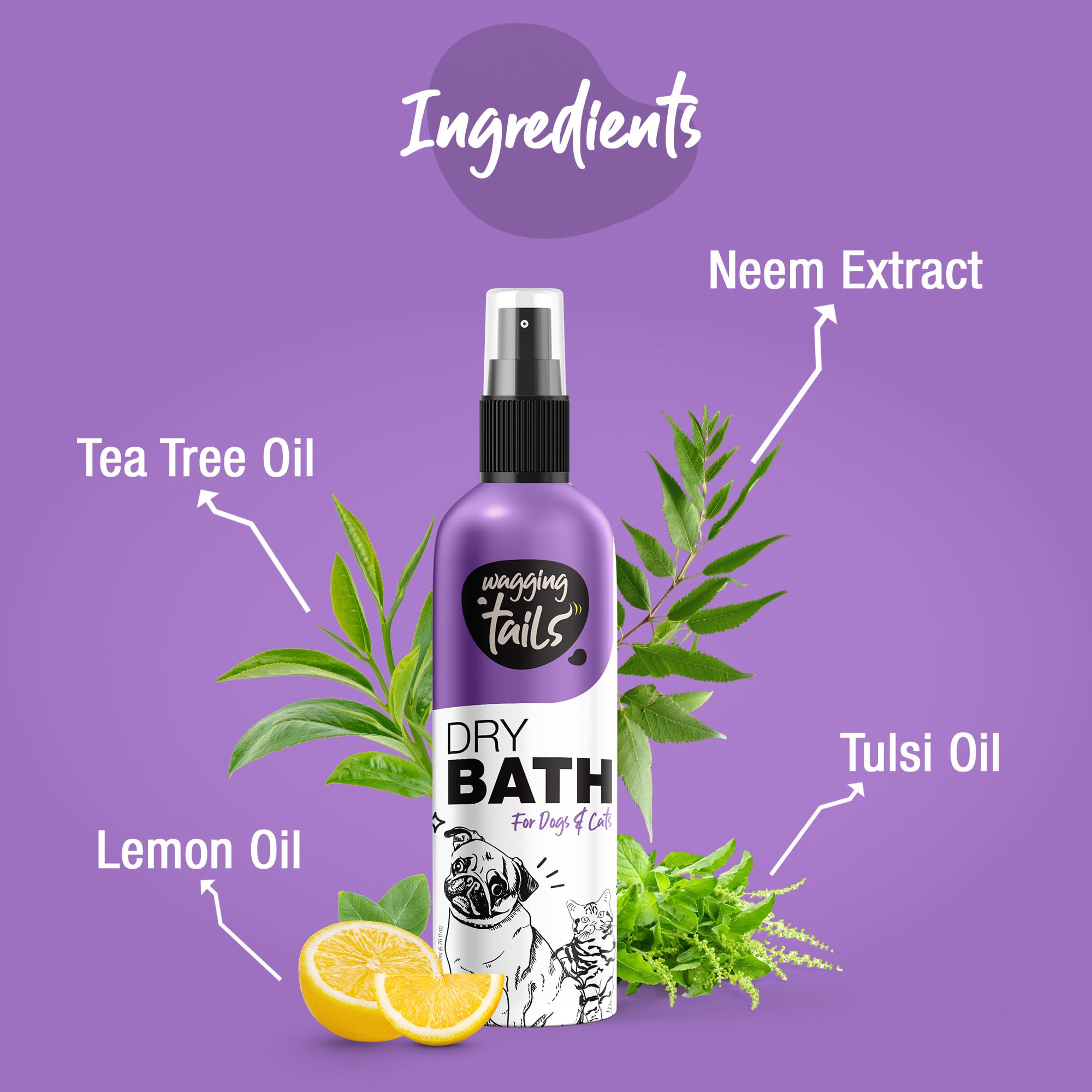 Wagging Tails 6-in-1 Waterless Dry Bath Shampoo for Cats & Dogs, 6.76 fl oz | Waterless Deep Cleaning Pet Spray | Easy to Use | Neutralizes Odors | Moisturizes & Nourishes Coat, Hair, and Skin