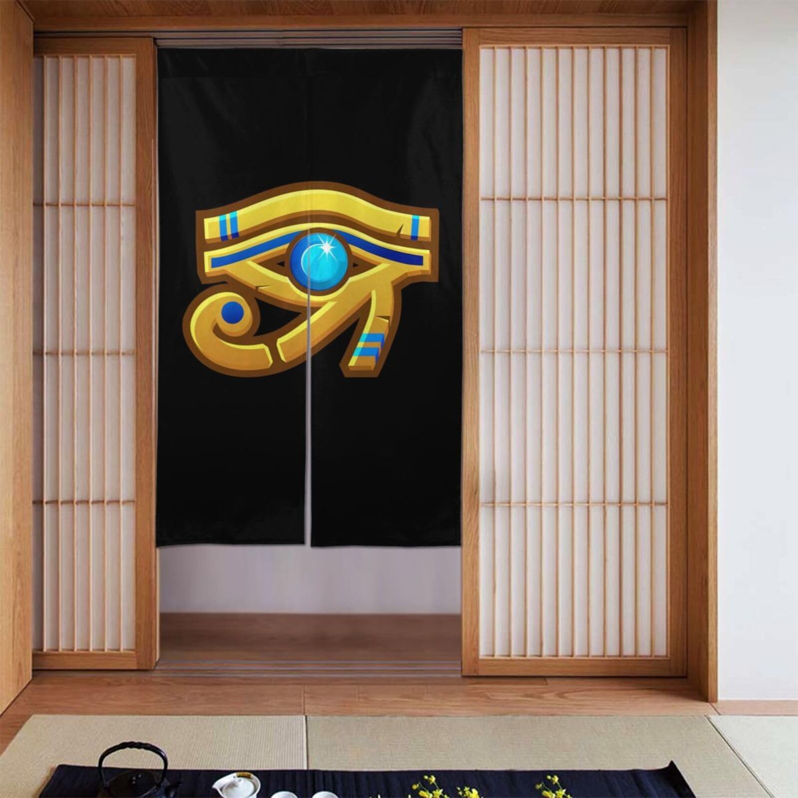 Lukiyys Ancient Golden Pyramid Egyptian Wedjat Eye Door Curtains,Doorways Curtains for Windows,Bedroom Divider 34"X 56"