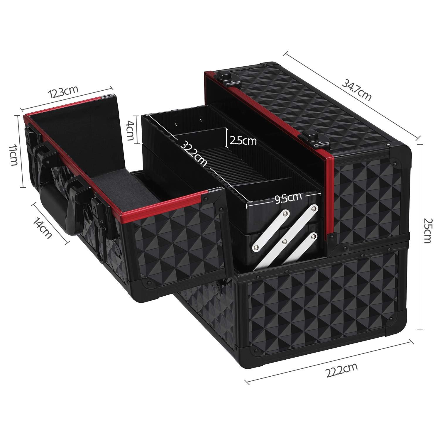 Yaheetech Schminkkoffer Kosmetikkoffer Alu Werkzeugkoffer 34,7 x 22,2 x 25 cm schwarz