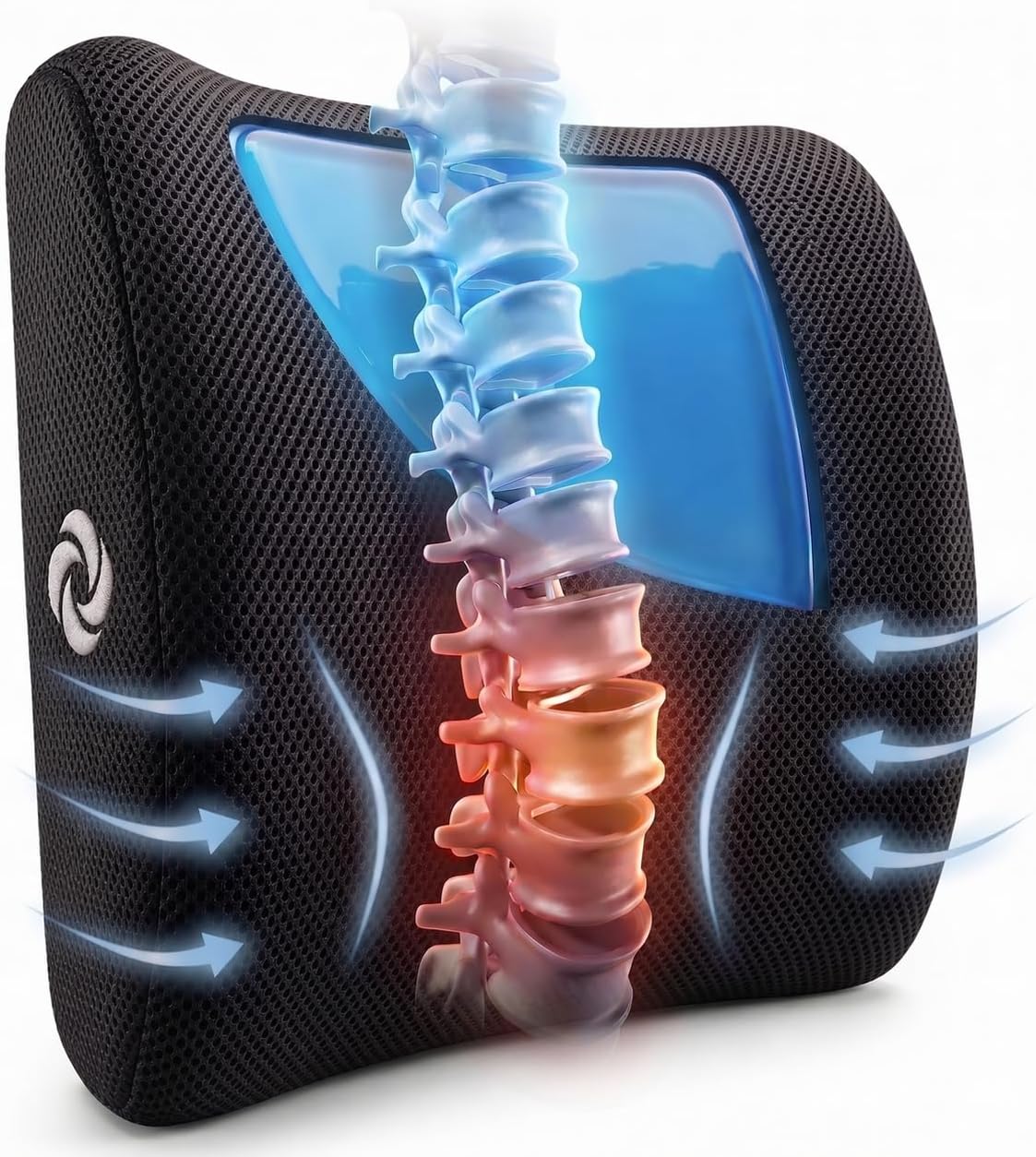 Samsonite Cooling Memory Foam Lumbar Support Pillow for Office Chair, Gaming Chair & Car Seat Automotive Ergonomic Back Cushion, Home Office Essentials, Sitting Comfort and Posture Relief Back Support