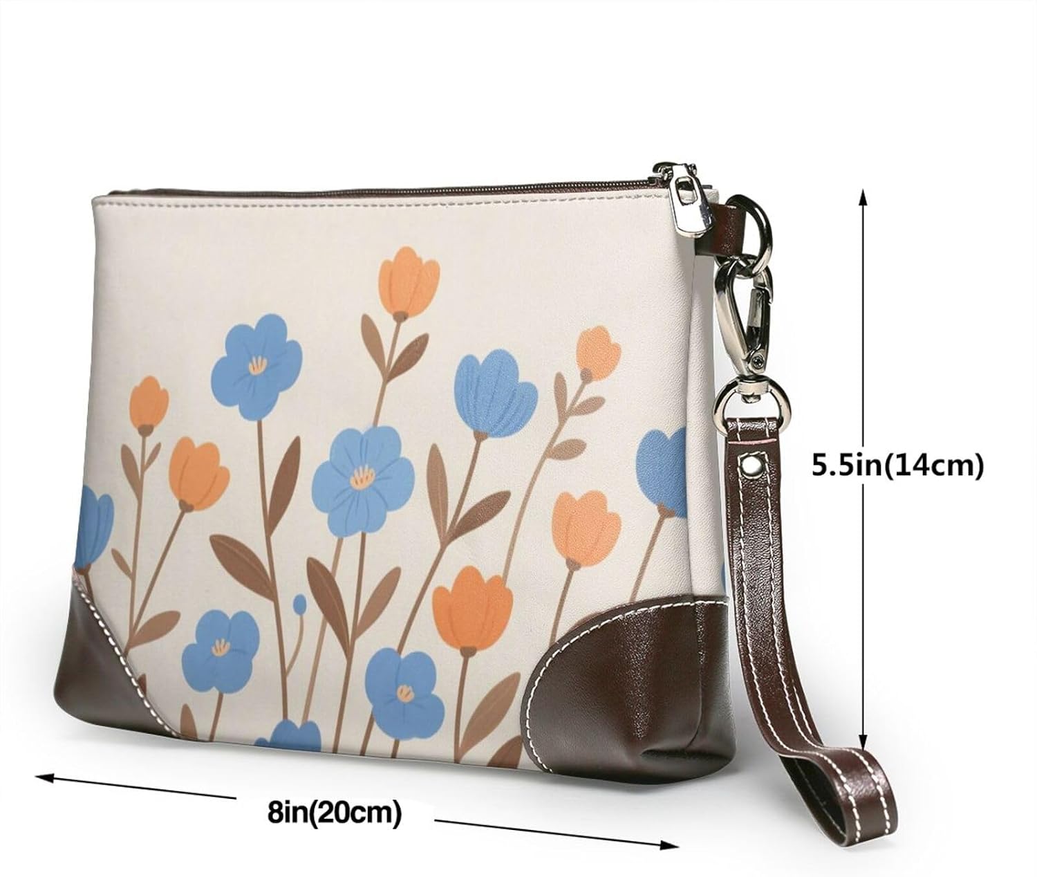 Orange Floral Leather Wristlet Wallet Clutch Purse for Women Handbags Travel Credit Card Holder Phone Bags