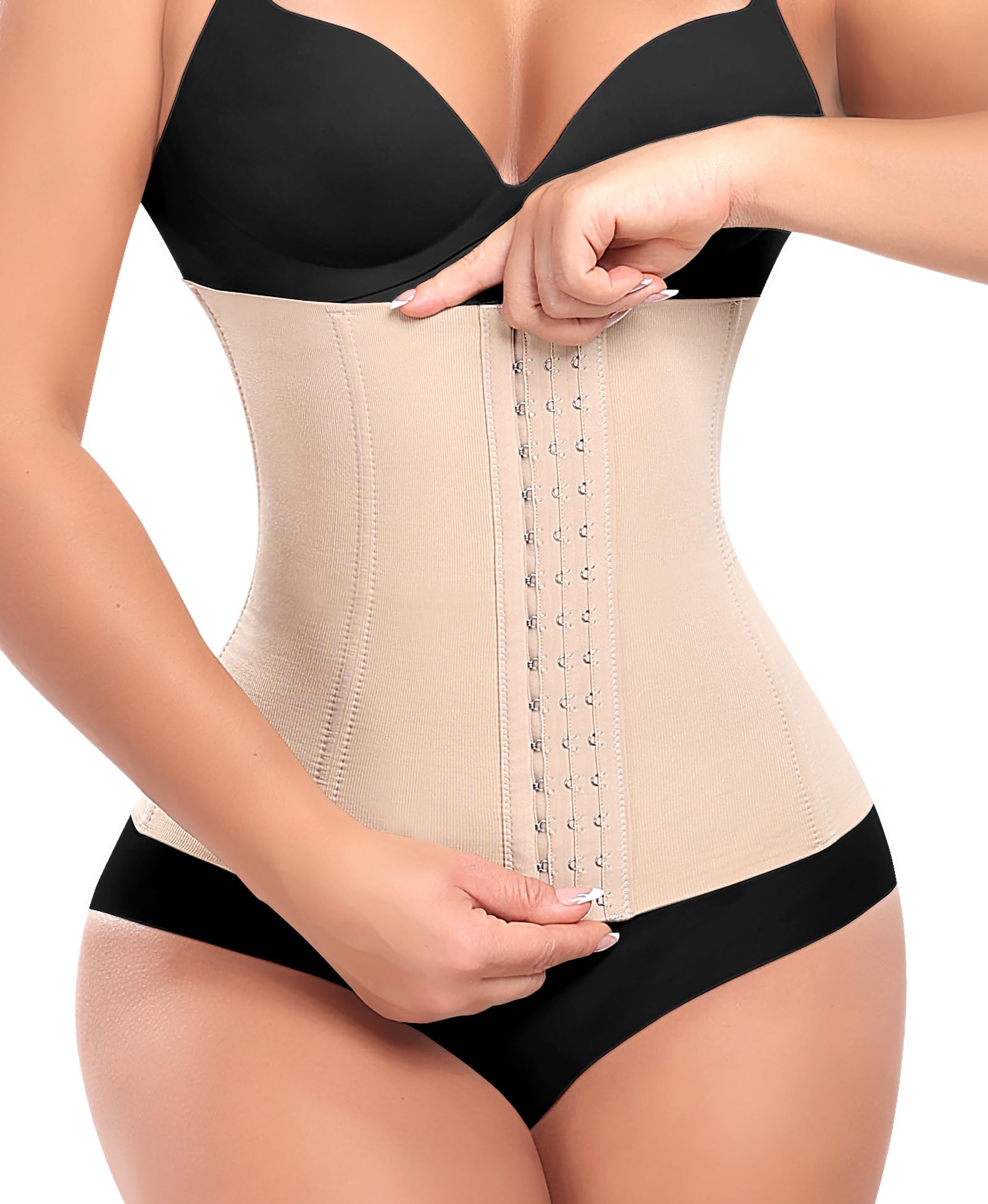 Guaina Dimagrante Pancia Piatta Donna – Corsetto Vita Trainer Con 7 Ossa In Acciaio – Taglia XL (Nero/Bianco)