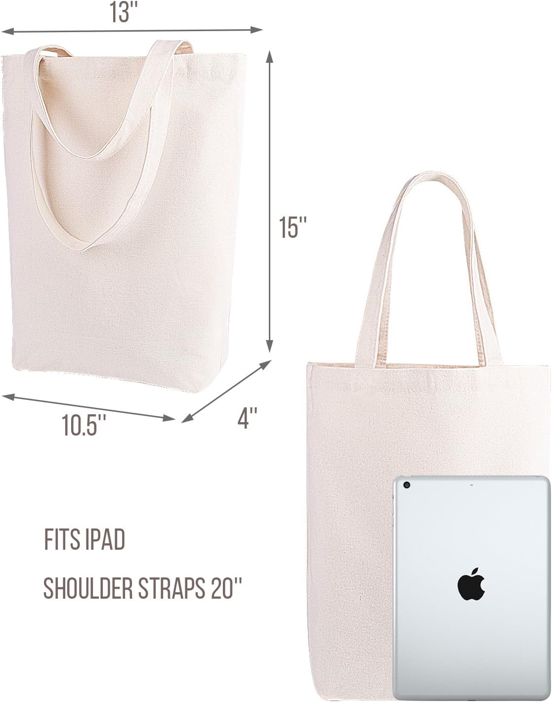 Lily queen Natural Canvas Tote Bags for Crafting and Decorating Reusable Grocery Washable Bag Shopping Bag 15H x 13W x 4D Inch (Natural) image 2