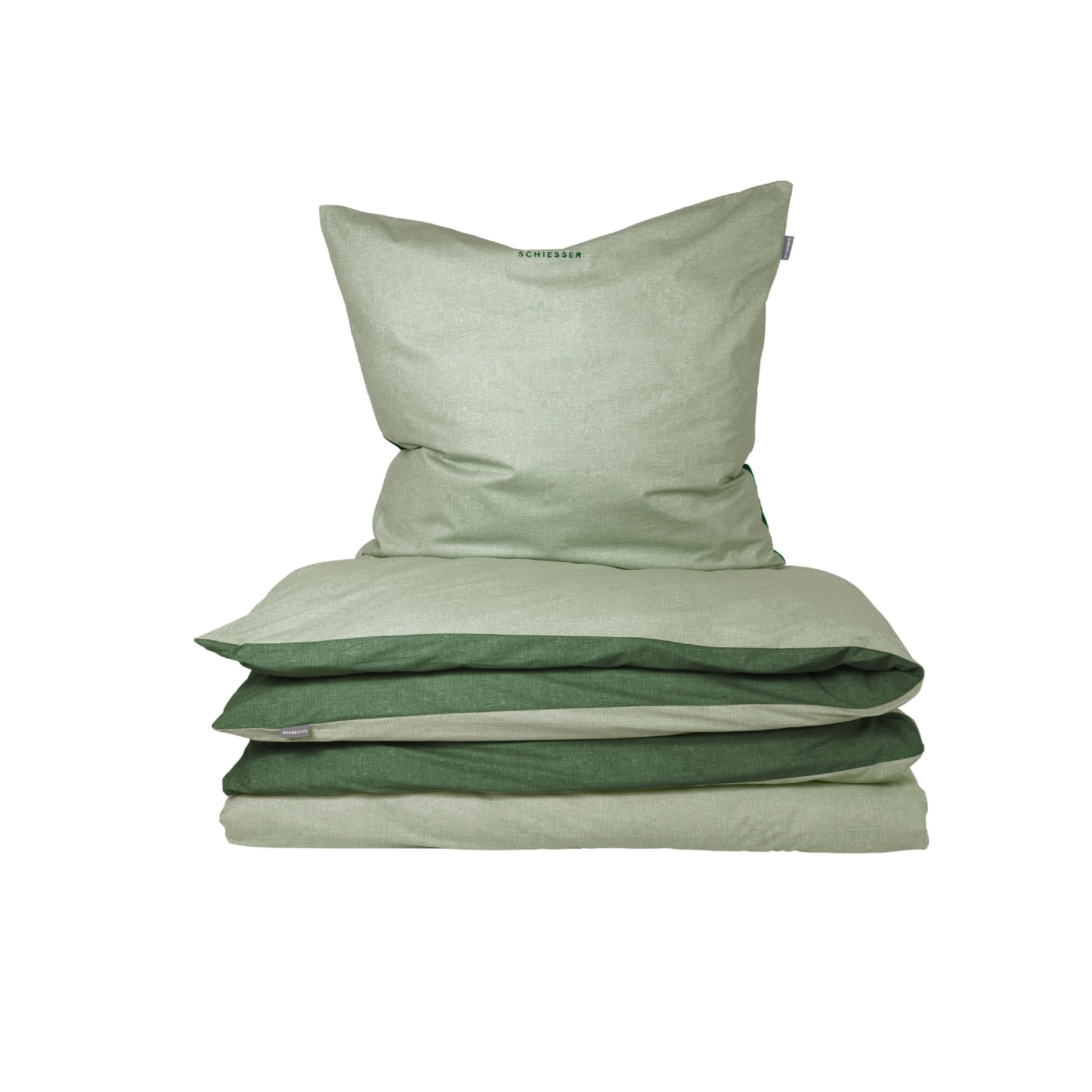 Schiesser Bettwäscheset Doubleface | Feinbiber | 100% Baumwolle aus nachhaltiger Produktion | 155x220cm + 80x80cm | Grün
