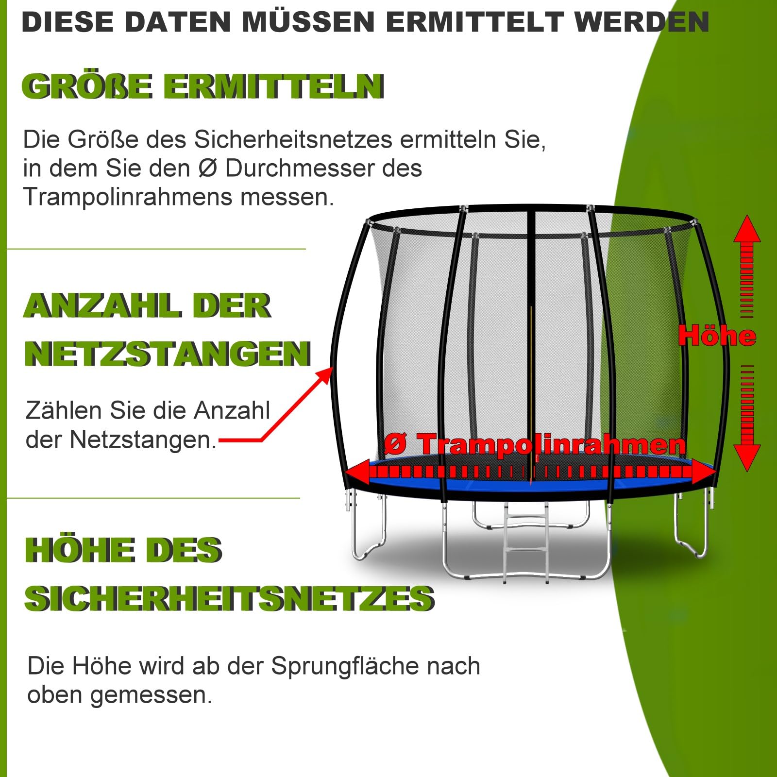 Trampolin Sicherheitsnetz Ø 183 185 244 250 275 277 300 305 335 337 366 370 396 400 427 430 457 460 487 490 (FGIS) Ersatzteile Netz Schutznetz Ersatznetz Gartentrampolin Outdoor