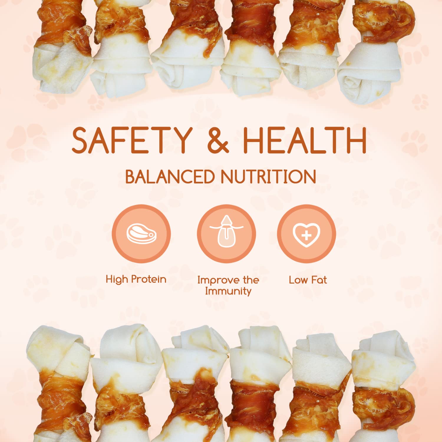 Nobleza- Hueso para Masticar con diseño de Pollo para Perros, Pollo Envuelto Rawhide Huesos con Nudos, Materias Primas Naturales Seleccionadas Golosinas para Perros Naturales - 6 PCS / 600g