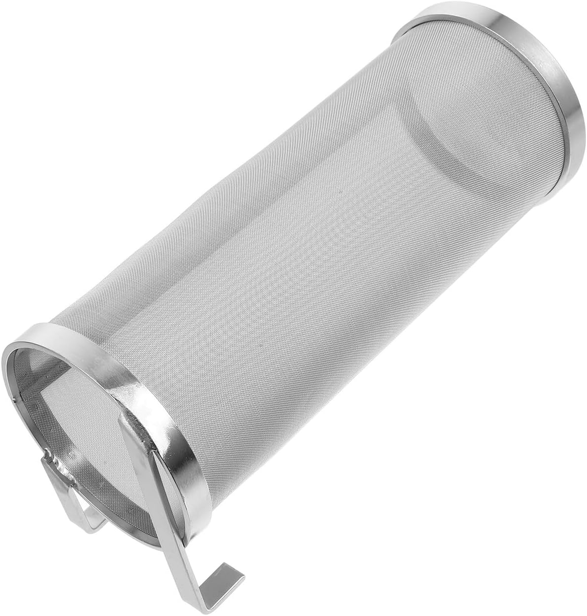 Stainless Steel Beer Brewing Basket Filter, 10x25cm Grain and Hop Strainer Cylinder with Double Hook, Homebrew Brewing Filter for Keg and Wine-making